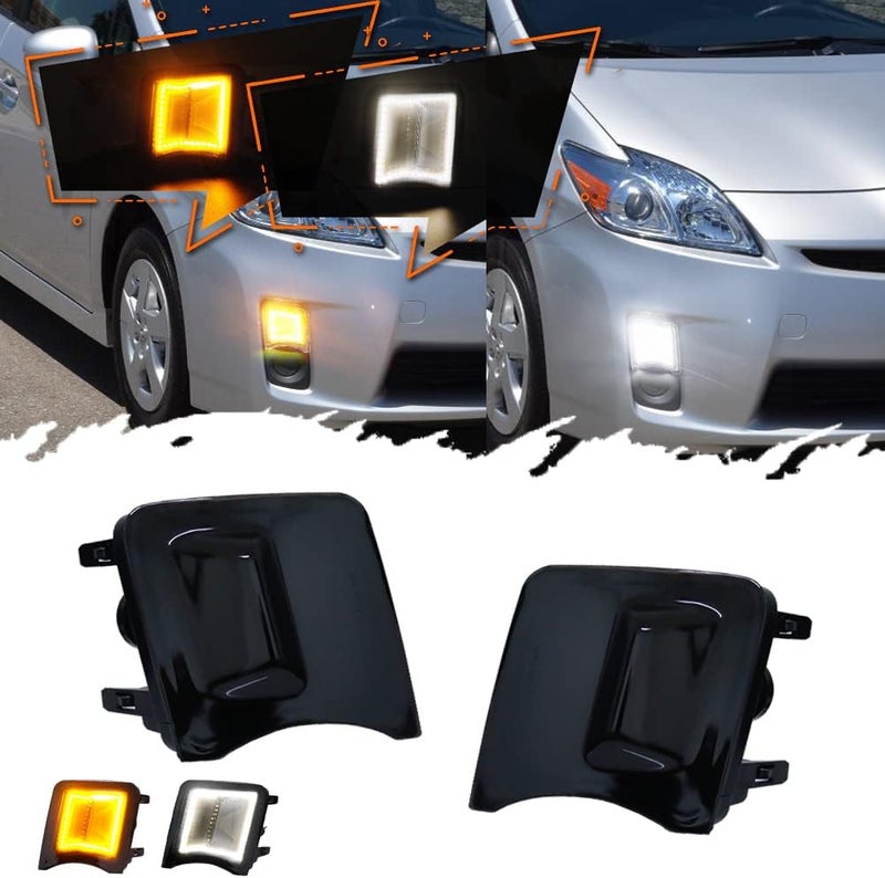 TurningMax For 2010 2011 Toyota Prius Front bumper Turn Signal Lights Parking Lamps Switchback 2 in1 Amber/white Led Smoked Lens 8151147020, 8151147022 - Image 1